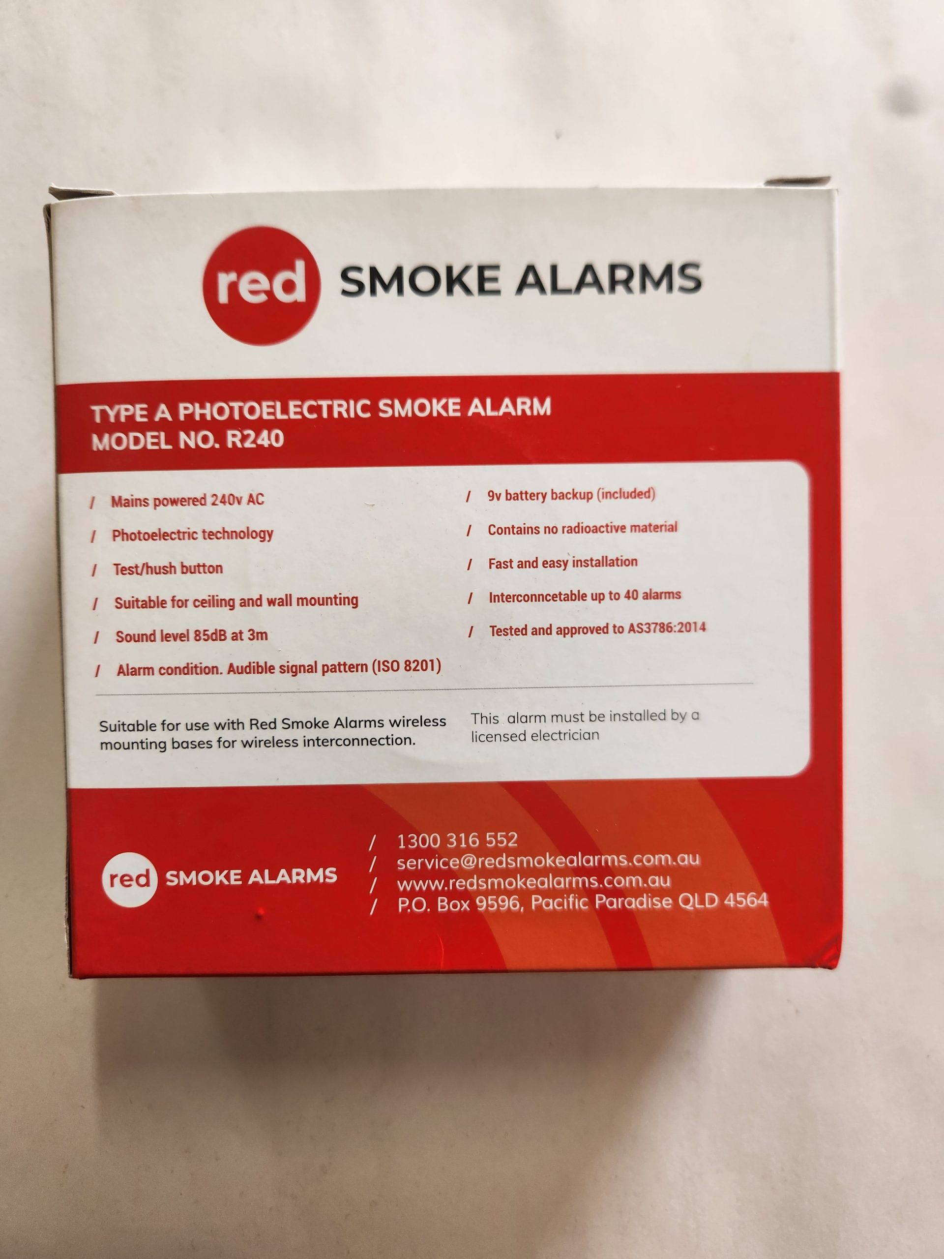 Red Smoke Alarms 240 Volt Surface Mounted Photoelectric Wired Interconnect Smoke Alarm With 9 Volt Battery Backup - Image 3